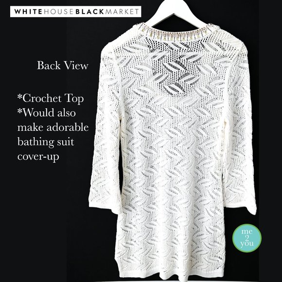 WHITE HOUSE BLACK MARKET Ivory Rhinestone Tunic - Size Medium - Picture 2 of 12